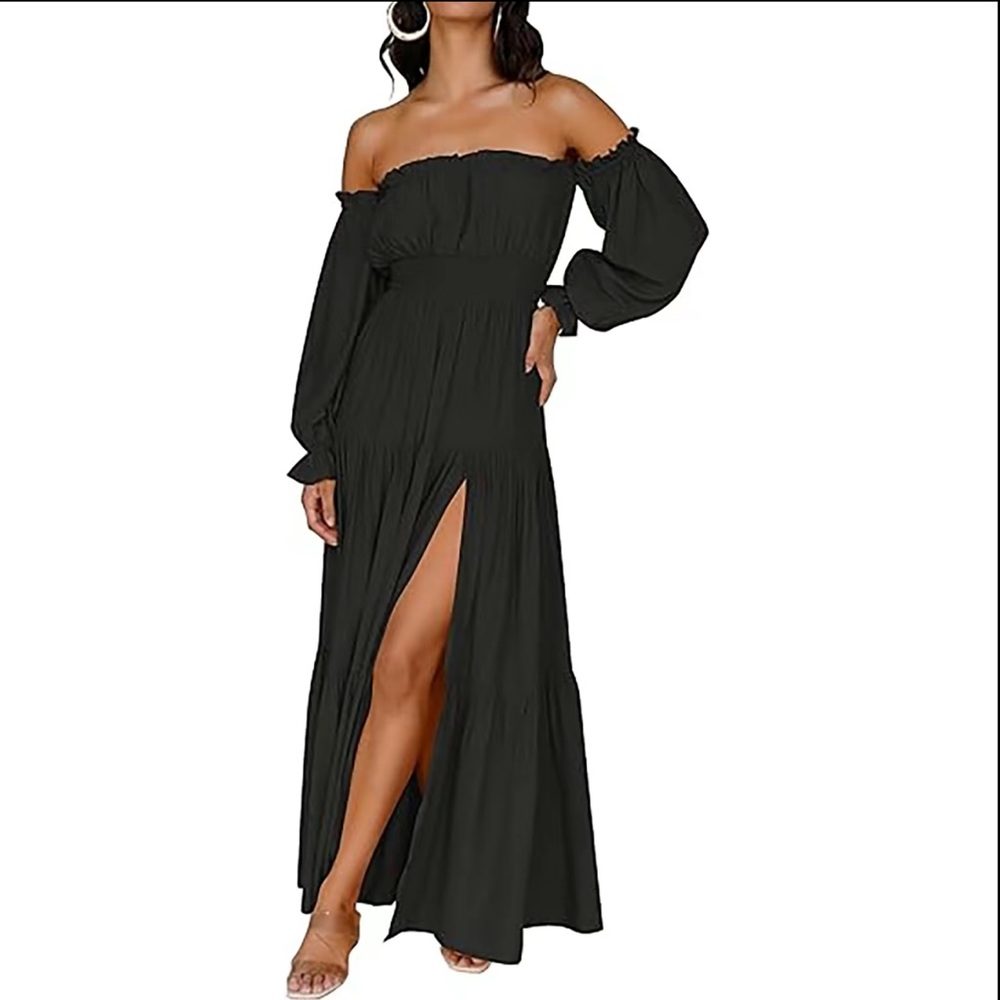 Chic Black Off-Shoulder Long Sleeve Dress
